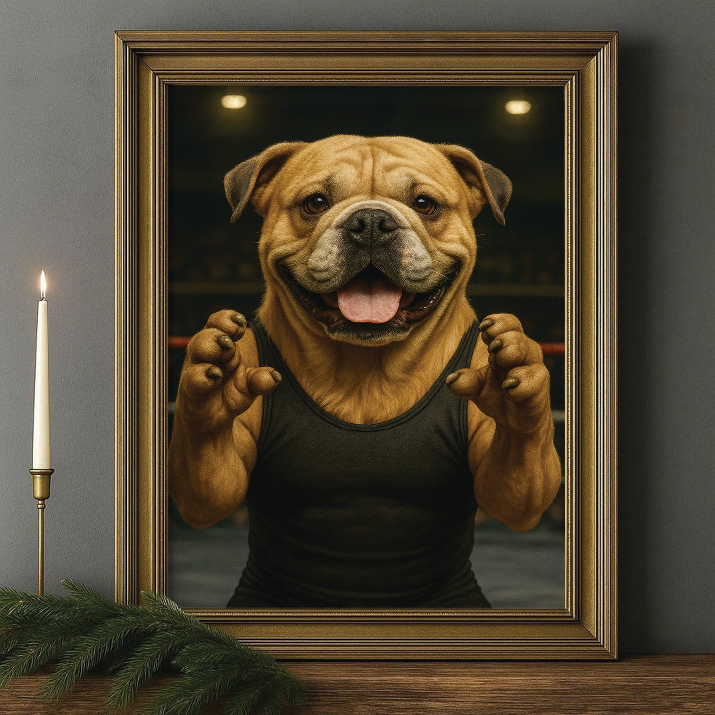 Custom Photo Wrestler Fighter Dog Canvas Framed Wall Art Gift For Dog Lovers