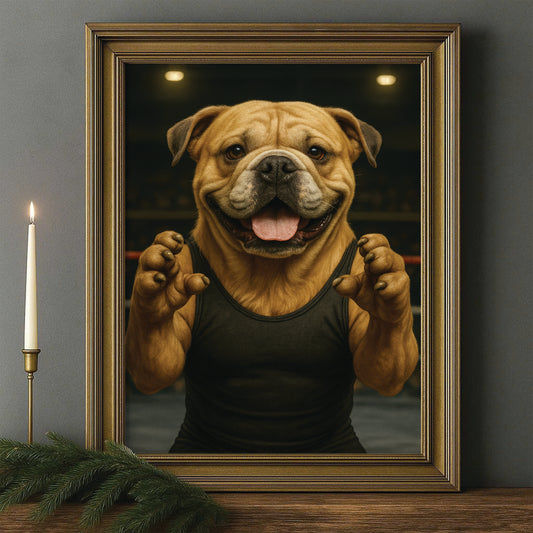 Custom Photo Wrestler Fighter Dog Canvas Framed Wall Art Gift For Dog Lovers