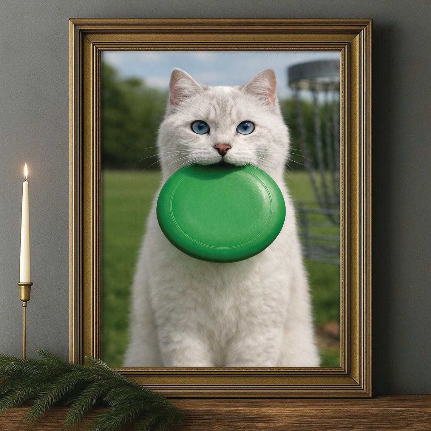 Custom Photo Disc Golf Cat Canvas Framed Wall Art  Gift For Cat Lovers