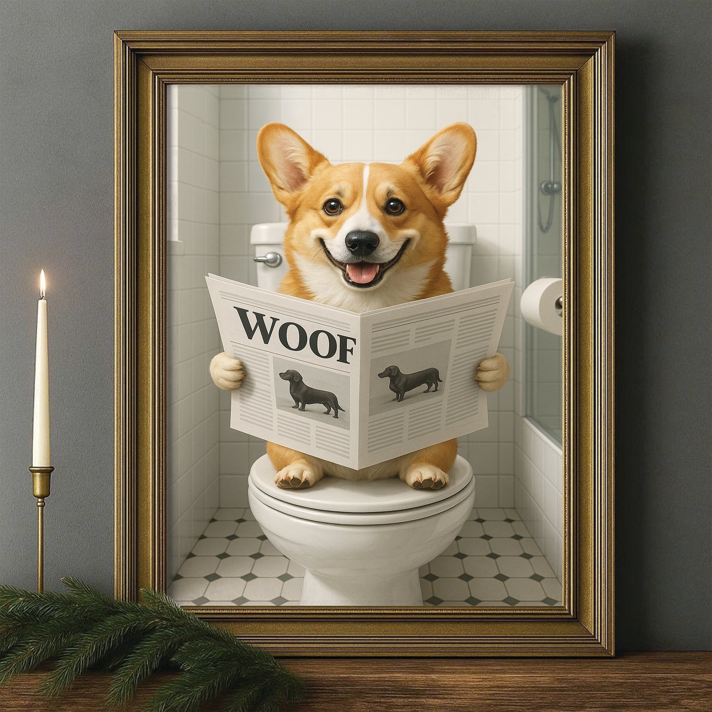 Custom Photo Dog Bathroom Style 6 Canvas Framed Wall Art Gift For Dog Lovers