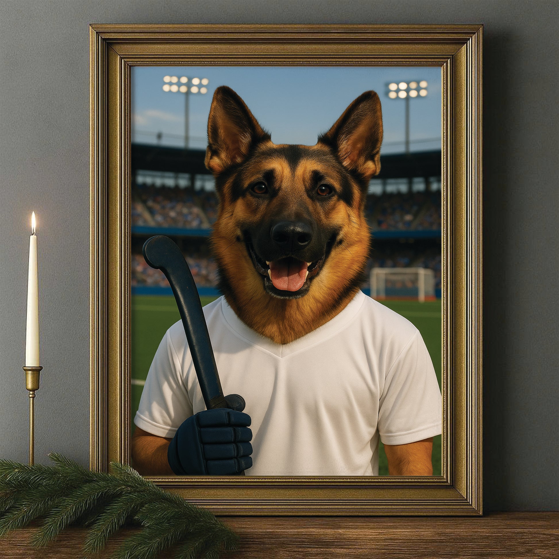 Custom Photo Field Hockey Dog Canvas Framed Wall Art Gift For Dog Lovers