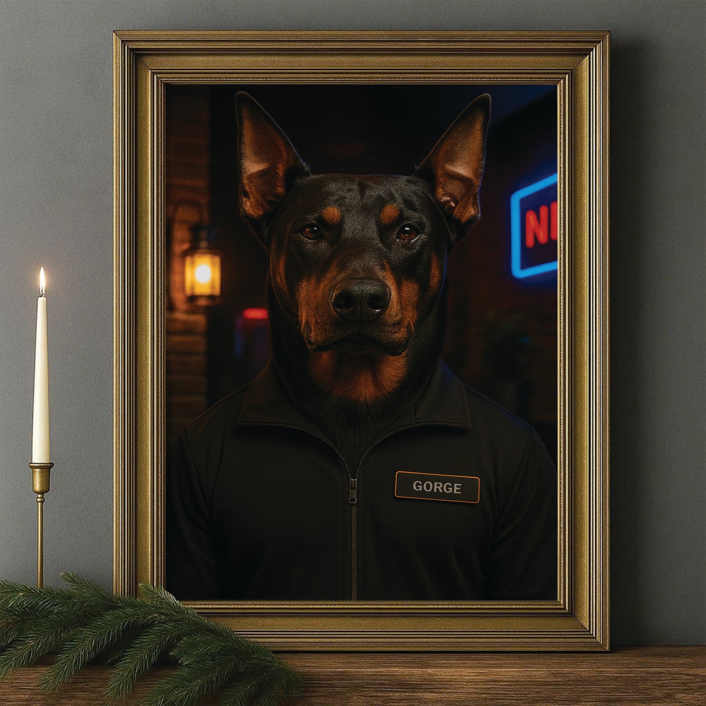 Custom Photo Bouncer Night Club Security Dog Canvas Framed Wall Art Gift For Dog Lovers