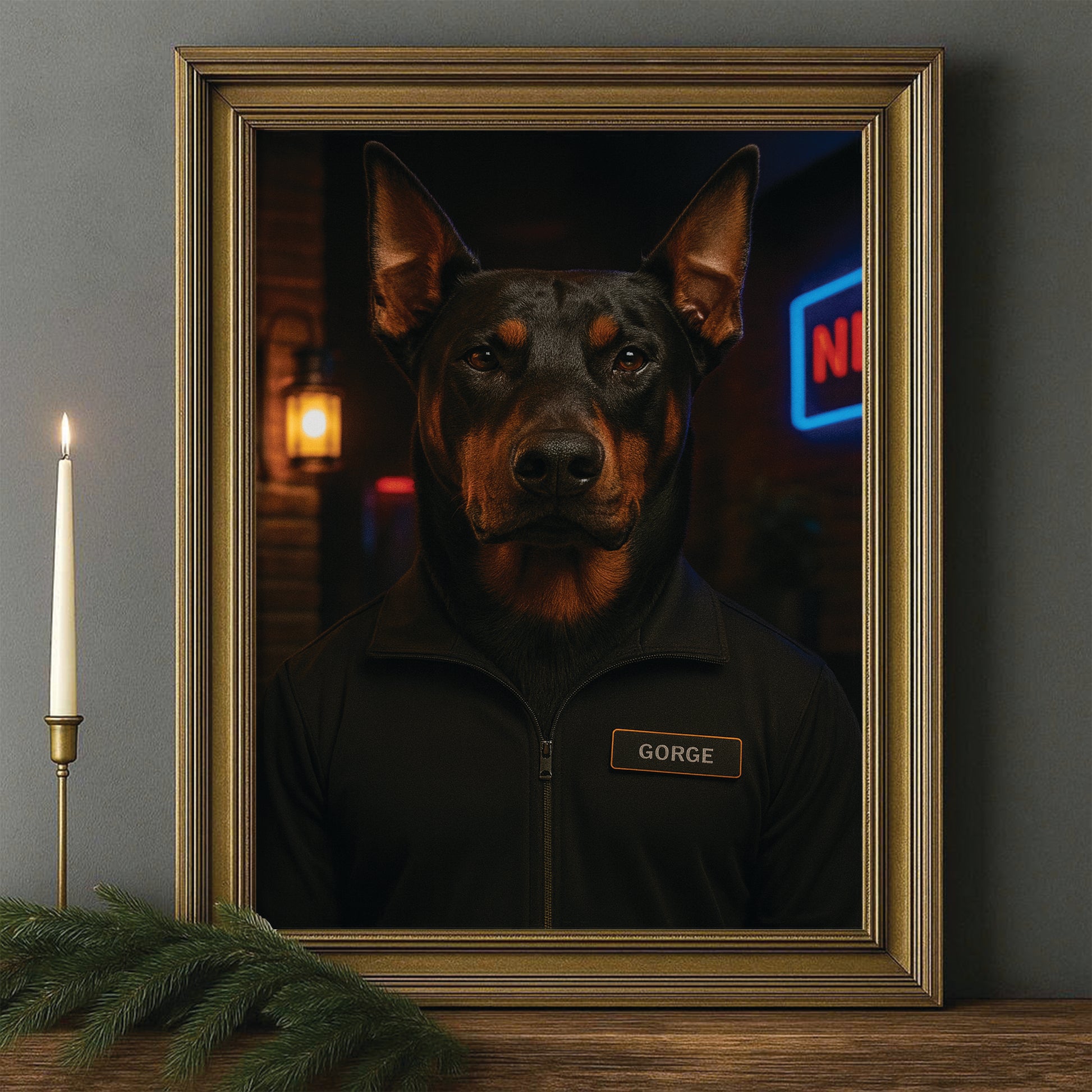 Custom Photo Bouncer Night Club Security Dog Canvas Framed Wall Art Gift For Dog Lovers