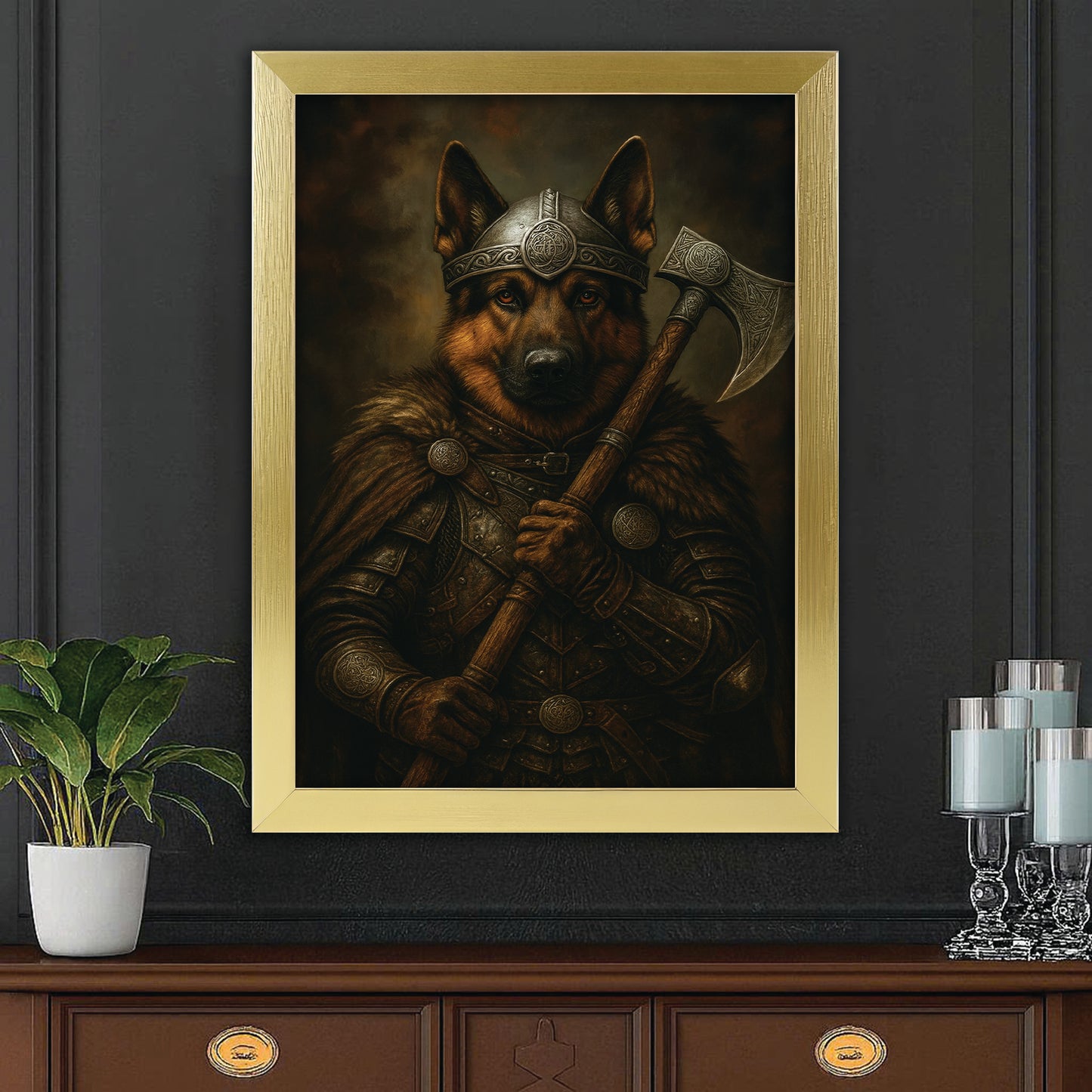 Custom Dog Photo Viking Warrior Canvas Framed Wall Art Framed Wall Art _ Gift For Dog