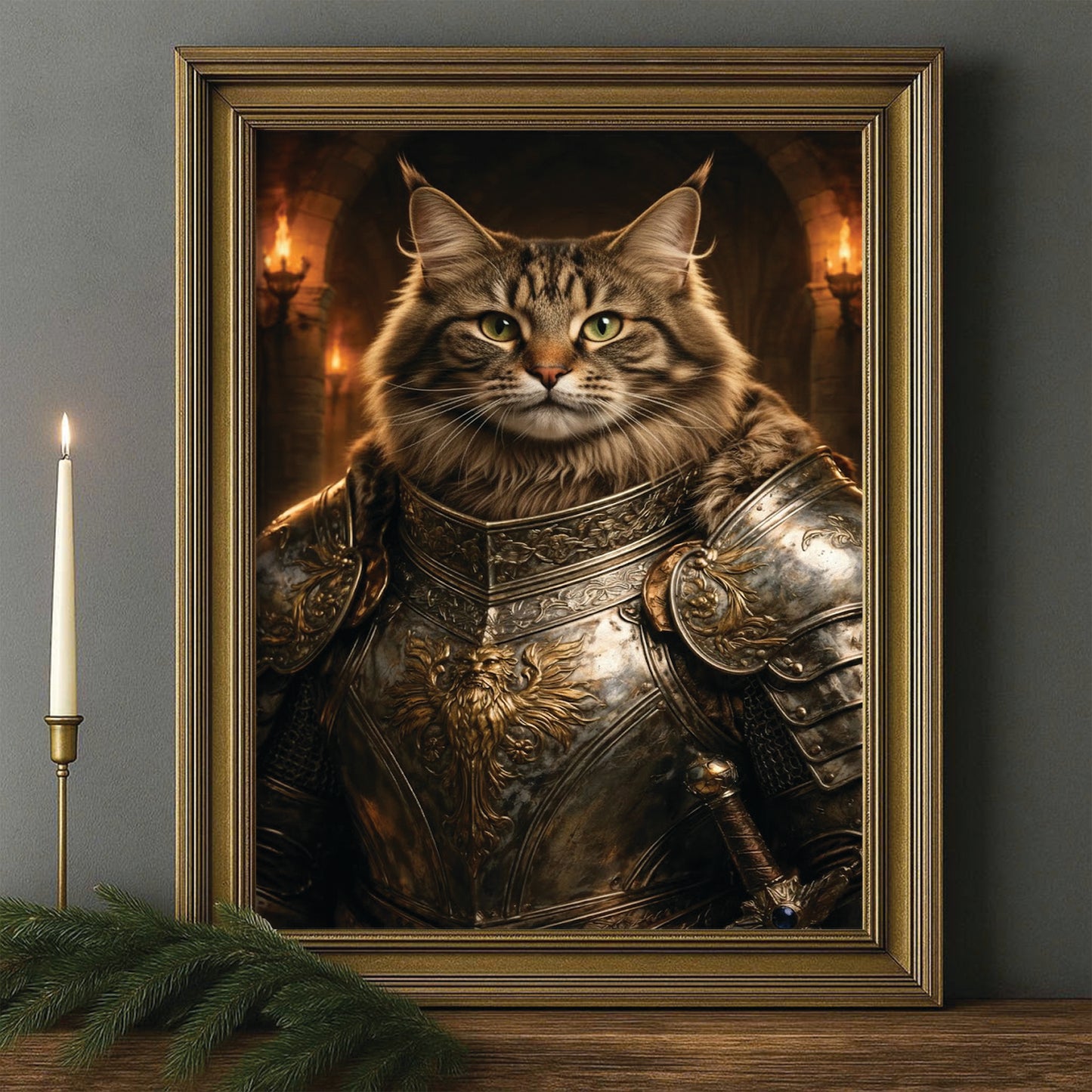 Custom Photo Knight Royal Cat Canvas Framed Wall Art Gift For Cat Lovers