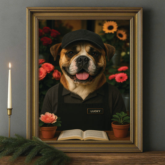Custom Photo Flower Shop Florist Dog Canvas Framed Wall Art Gift For Dog Lovers