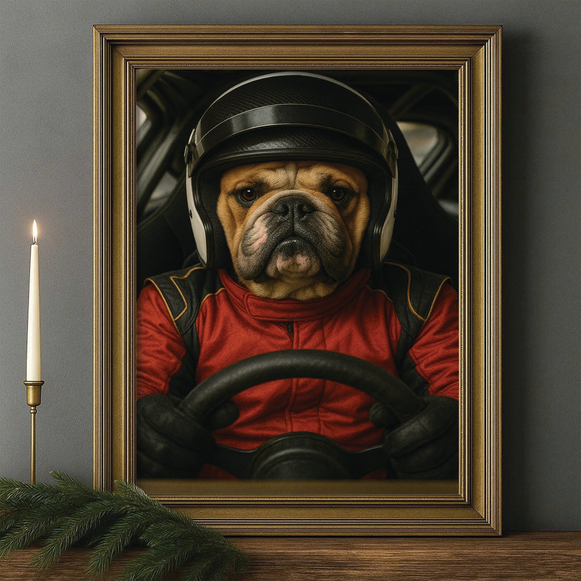 Custom Photo Racing Driver Dog Canvas Framed Wall Art Gift For Dog Lovers