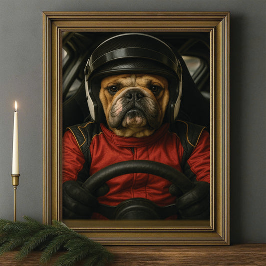 Custom Photo Racing Driver Dog Canvas Framed Wall Art Gift For Dog Lovers