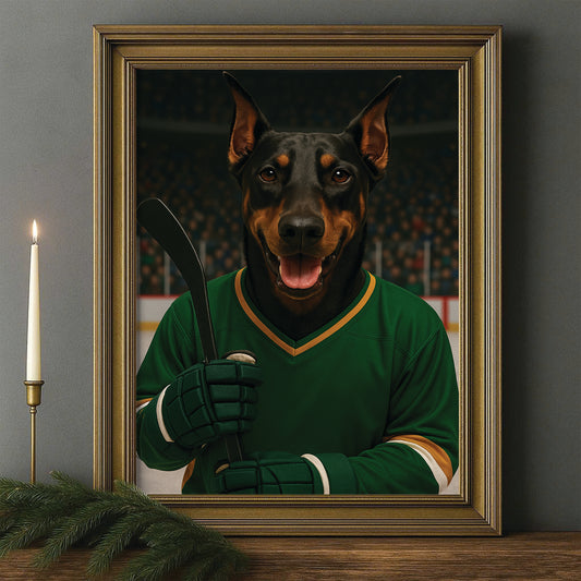 Custom Photo Hockey Player Dog Canvas Framed Wall Art Gift For Dog Lovers