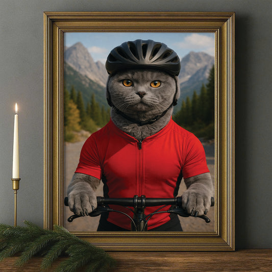Custom Photo Cyclist Dart Bike Cat Canvas Framed Wall Art Gift For Cat Lovers