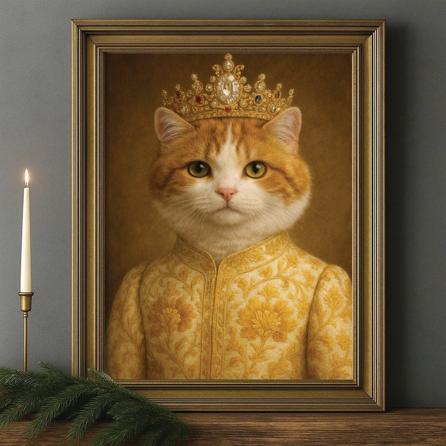 Custom Photo Cat Royal Style 09 Canvas Framed Wall Art Gift For Cat Lovers
