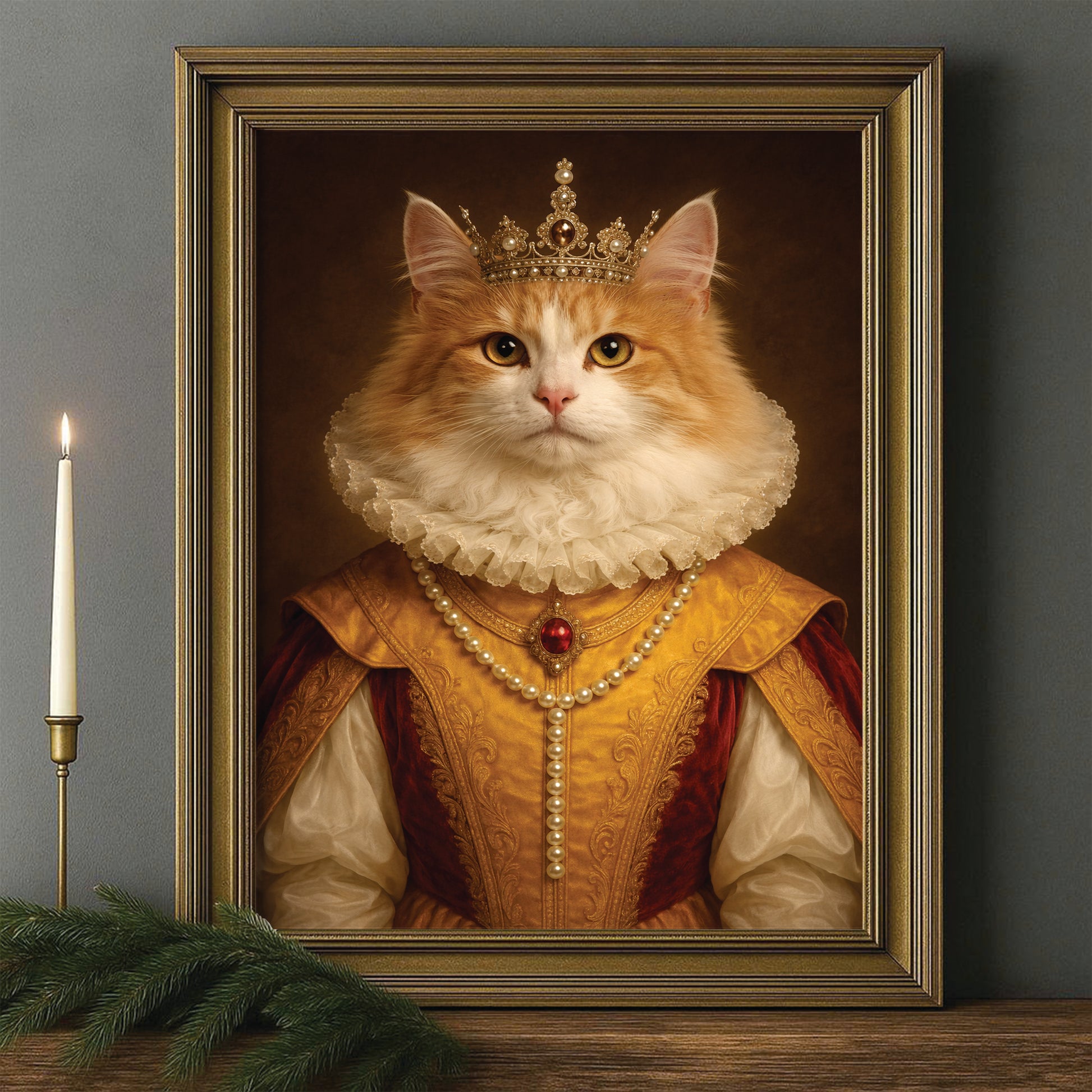 Custom Photo Cat Queen Royal Canvas Framed Wall Art Gift For Cat Lovers