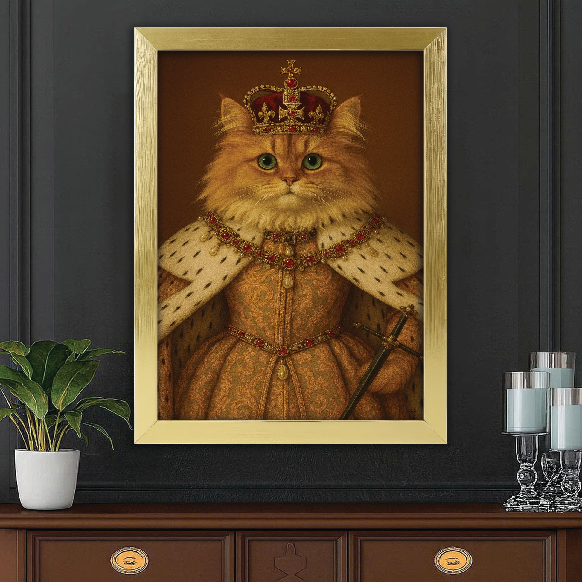 Custom Photo Crowned Queen Cat Canvas Framed Wall Art Gift For Cat Lovers