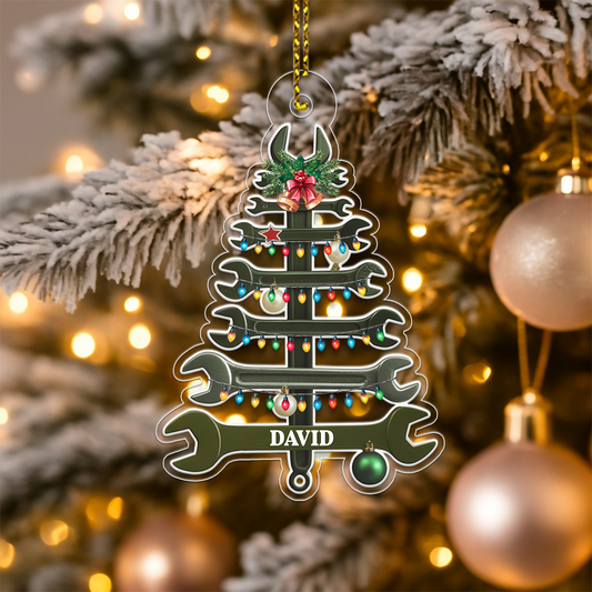 Custom Name Wrench Tree For Repair Mechanic Acrylic Ornament Christmas Gift