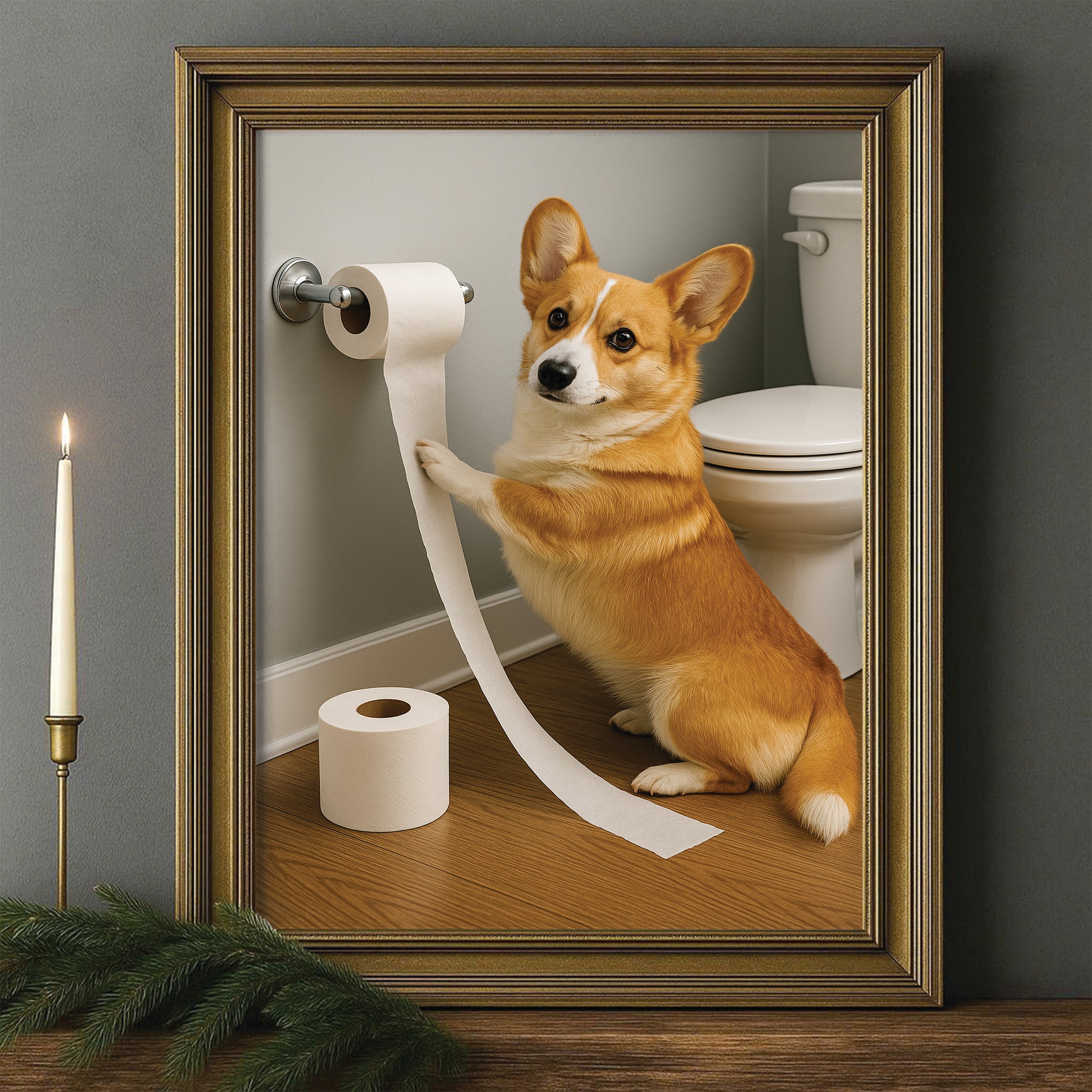 Custom Photo Dog Bathroom Style 18 Canvas Framed Wall Art Gift For Canvas Framed Wall Art