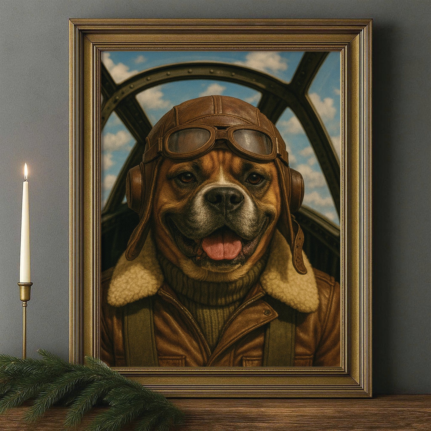 Custom Photo Pilot Dog Canvas Framed Wall Art Gift For Dog Lover
