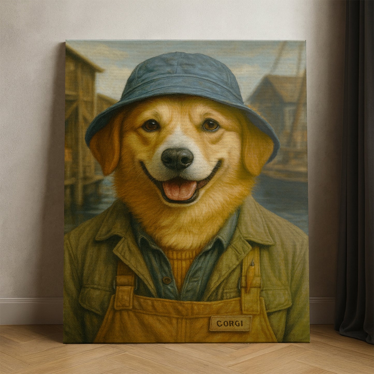 Custom Photo Fisherman Dog Canvas Gift For Dog Lovers