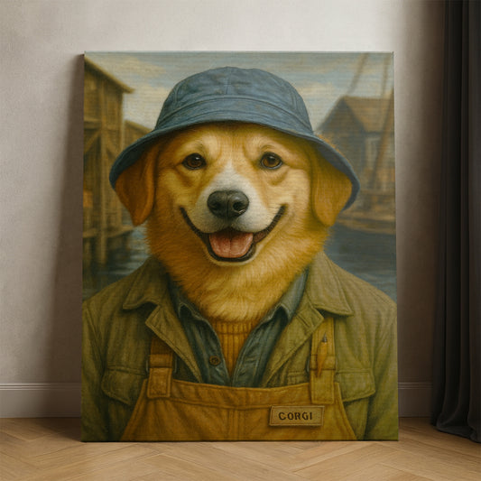 Custom Photo Fisherman Dog Canvas Gift For Dog Lovers
