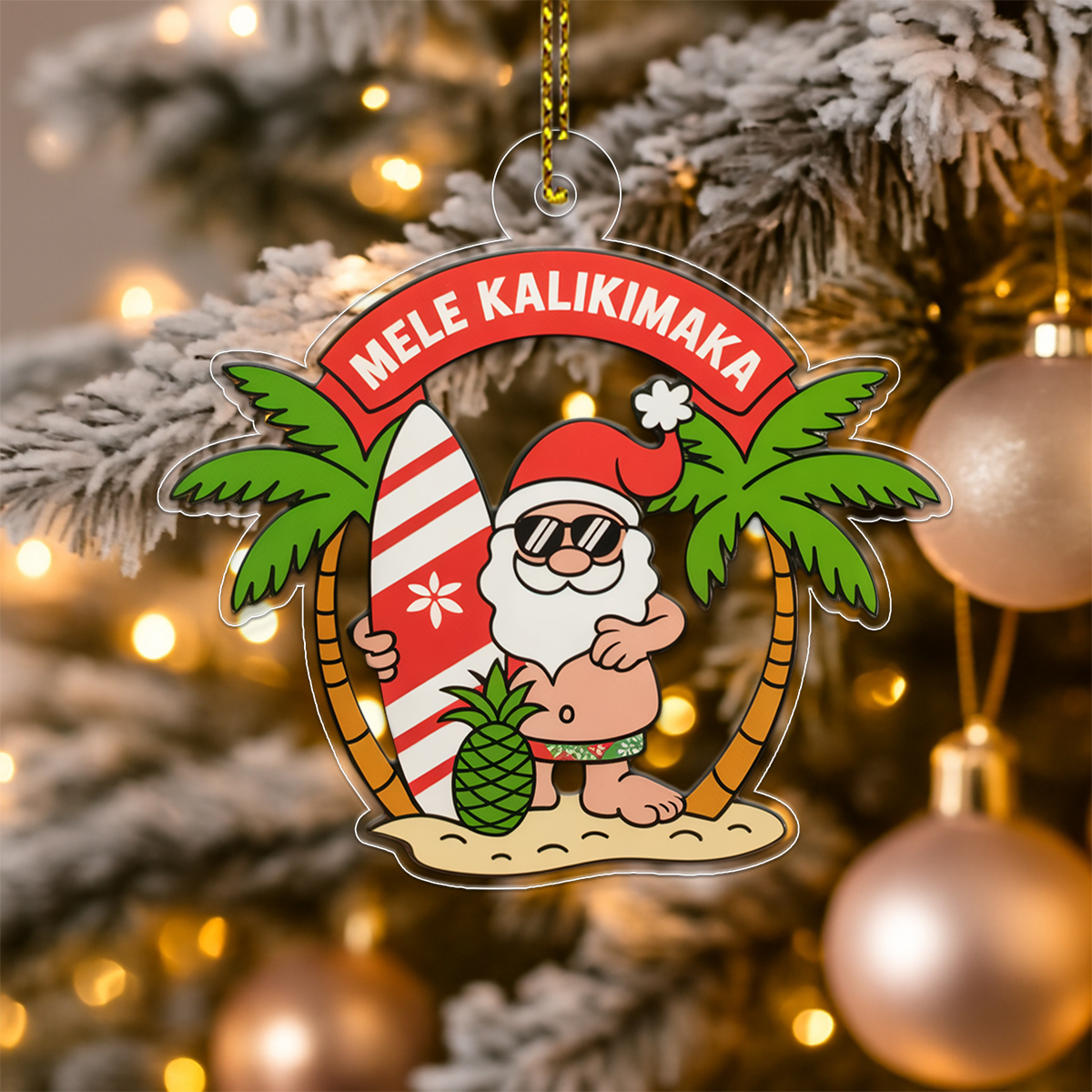 Hawaii Acrylic Ornament Santa Tropical