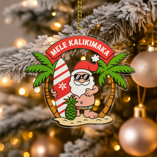 Hawaii Acrylic Ornament Santa Tropical