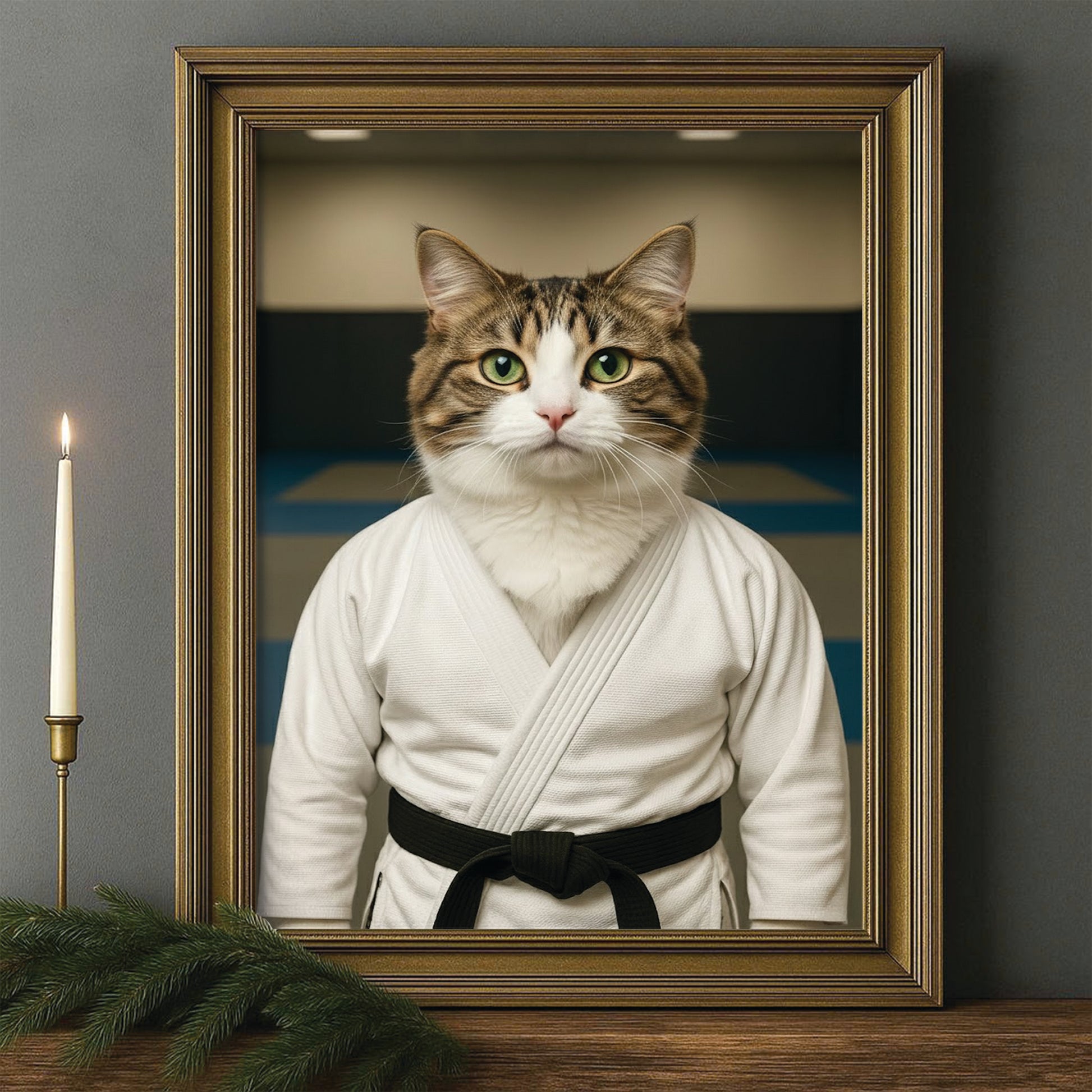 Custom Photo Jiu Jitsu Cat Canvas Framed Wall Art  Gift For Cat Lovers