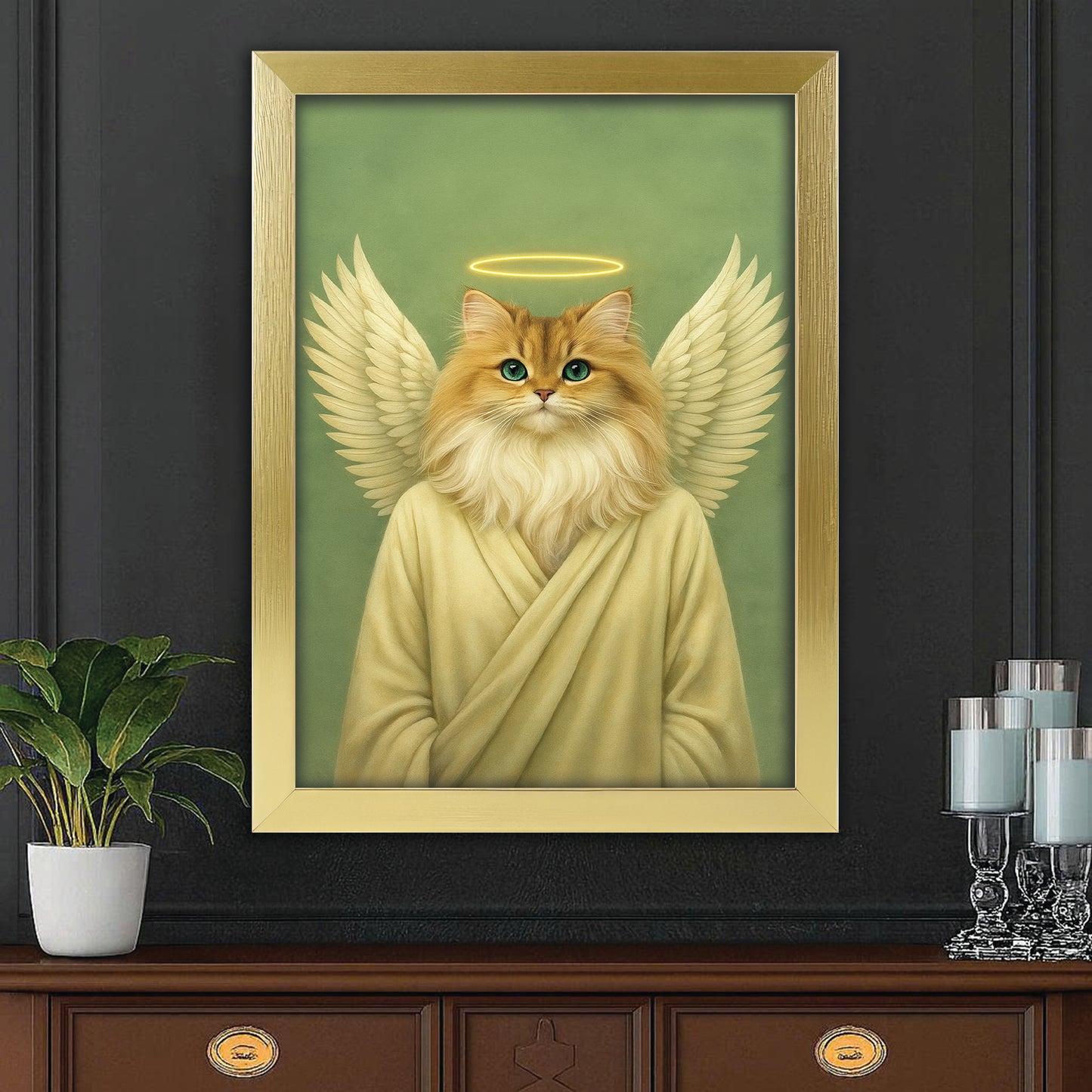Custom Photo Angel Cat  Canvas Framed Wall Art Memorial Gift For Cat Lover