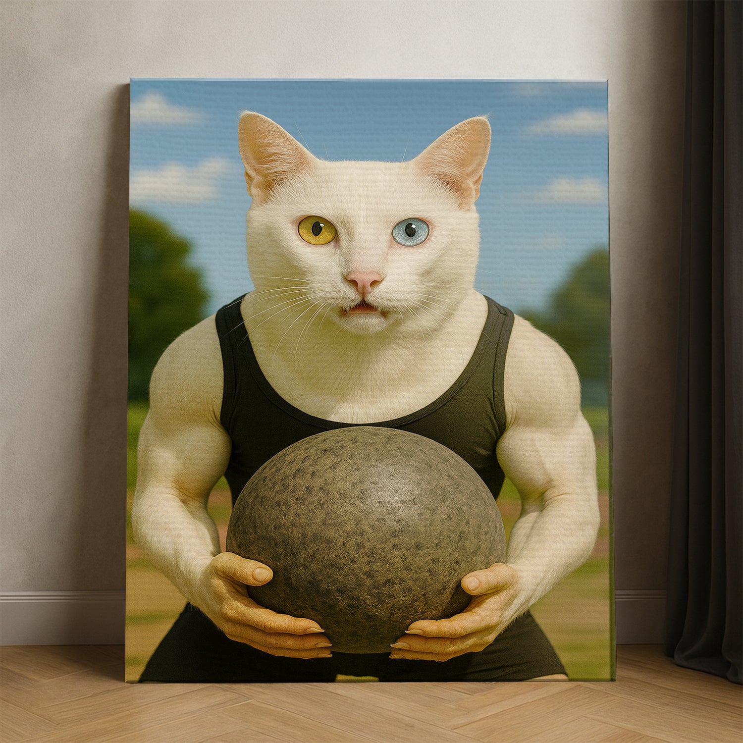 Custom Photo Strongman Cat Canvas Gift For Cat Lovers