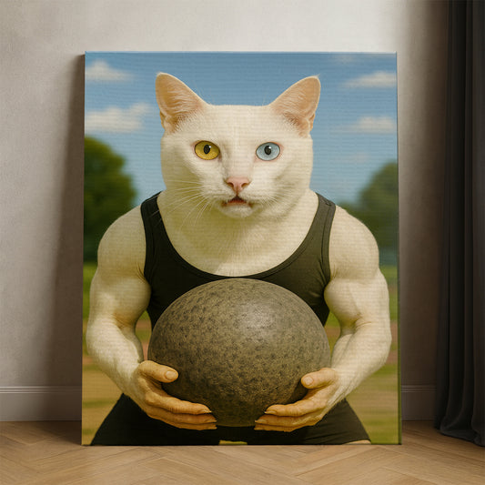 Custom Photo Strongman Cat Canvas Gift For Cat Lovers