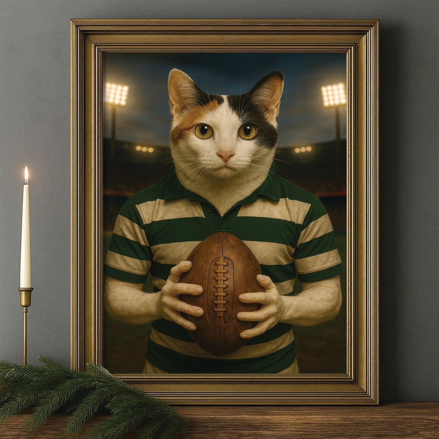 Custom Photo Rugby Player Cat Canvas Framed Wall Art Gift For Cat Lover