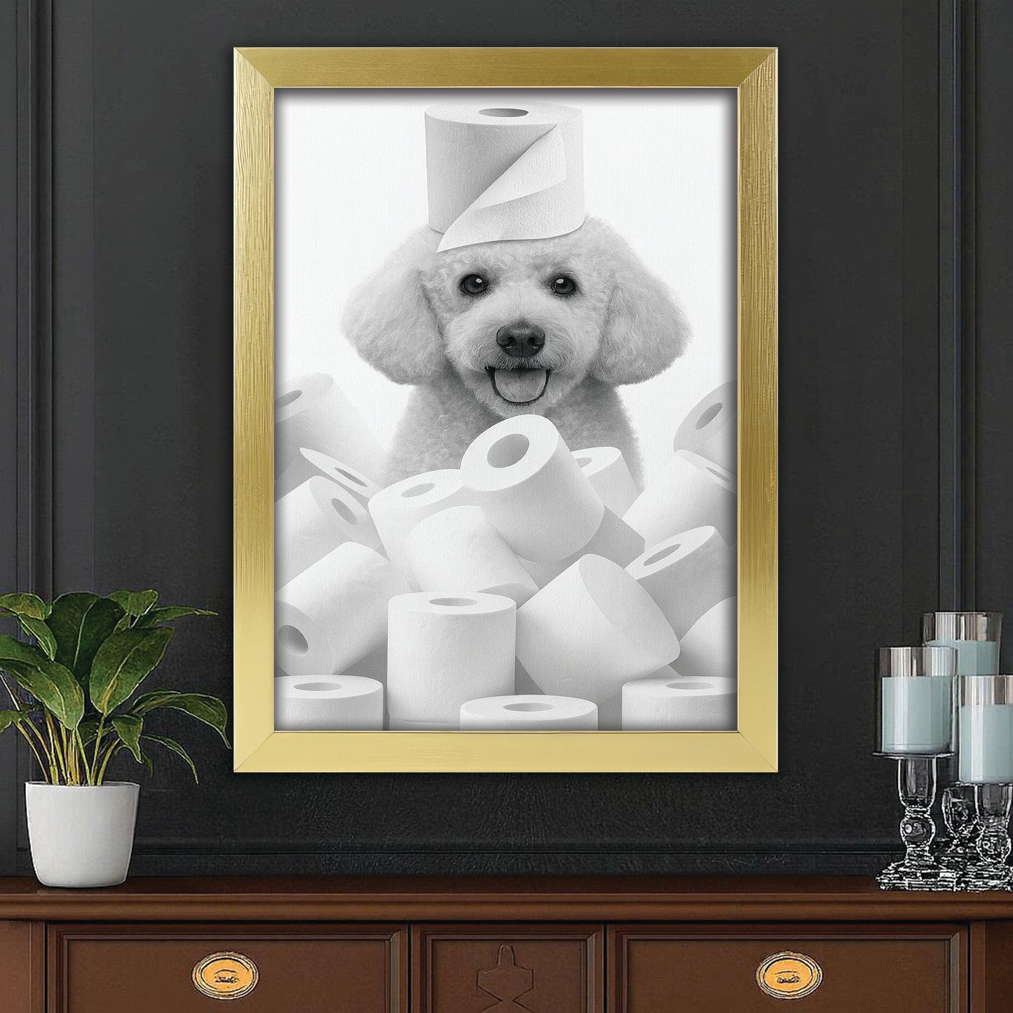 Custom Photo Dog Bathroom Canvas Framed Wall Art