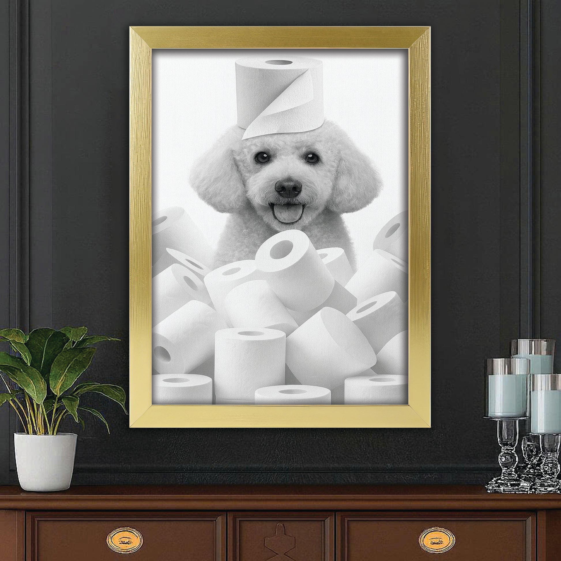 Custom Photo Dog Bathroom Canvas Framed Wall Art