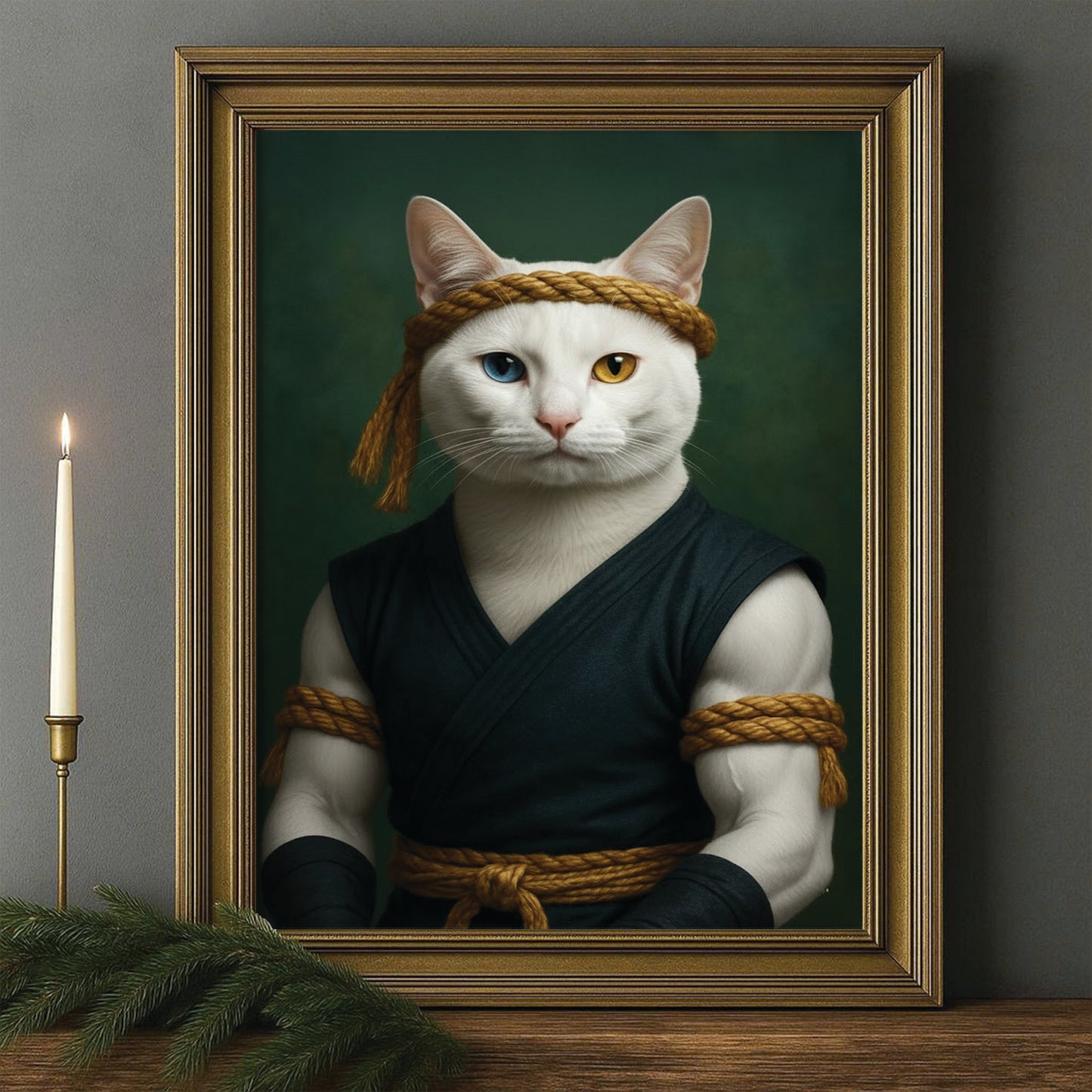 Custom Photo Fighter Warrior Art Cat Canvas Framed Wall Art  Gift For Cat Lovers