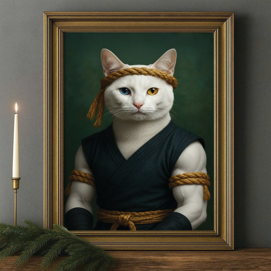 Custom Photo Fighter Warrior Art Cat Canvas Framed Wall Art  Gift For Cat Lovers