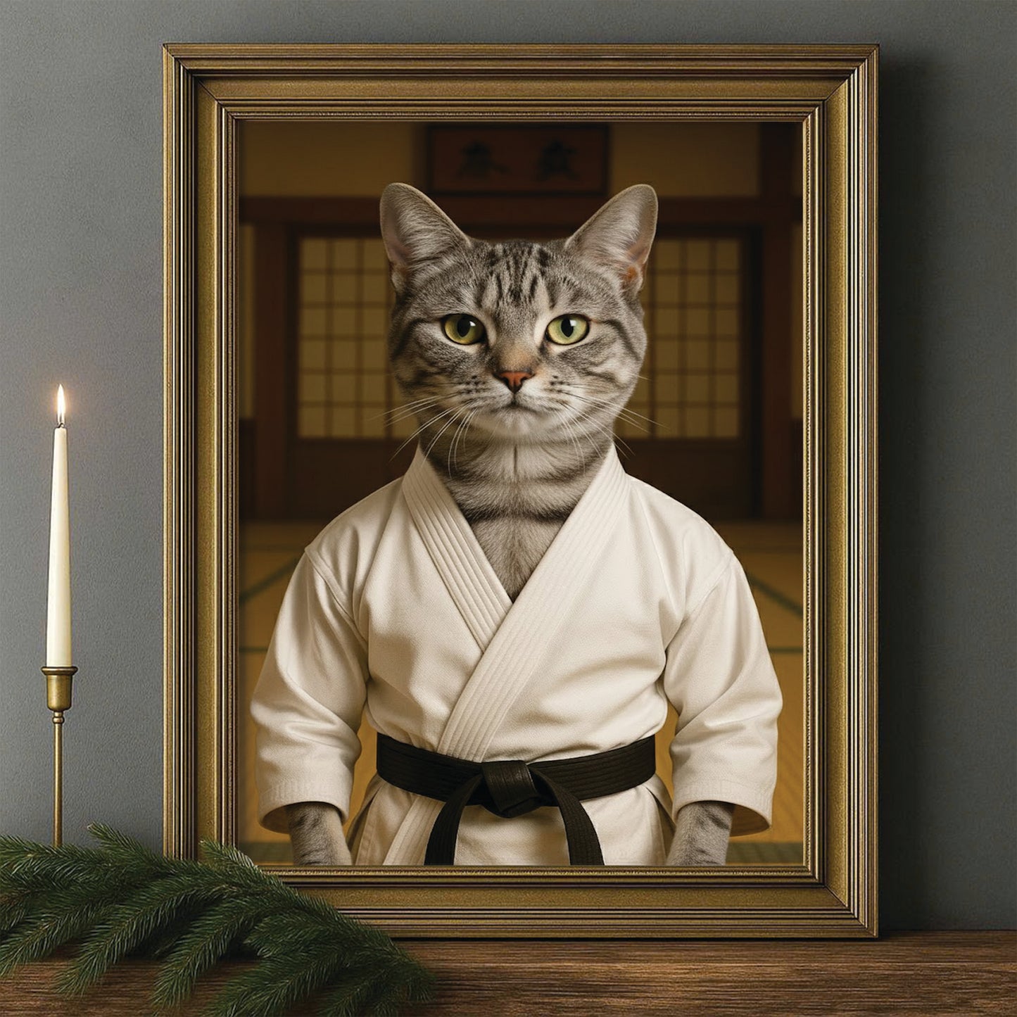 Custom Photo Karate Cat Canvas Framed Wall Art  Gift For Cat Lovers