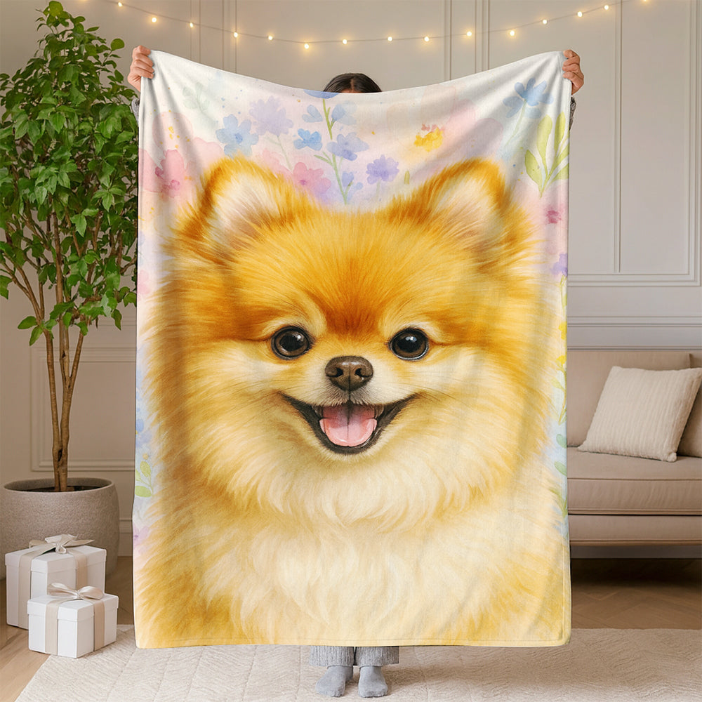 Custom Photo Dog Floral Watercolor Art Blanket Gift For Dog Lover