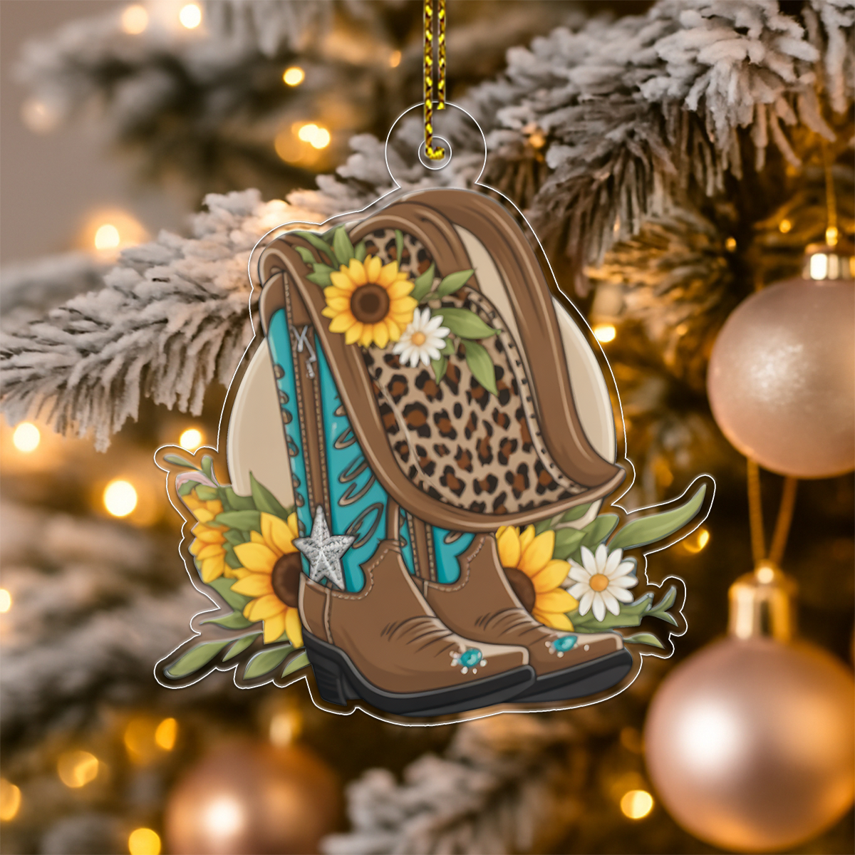 Custom Name Cowboy Boots And Hat Acrylic Ornament Christmas Gift