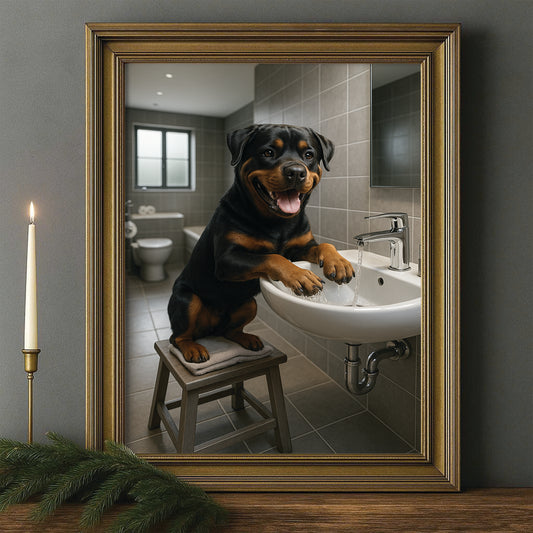 Custom Photo Dog In Bathroom Style 1 Canvas Framed Wall Art Gift For Dog Lovers