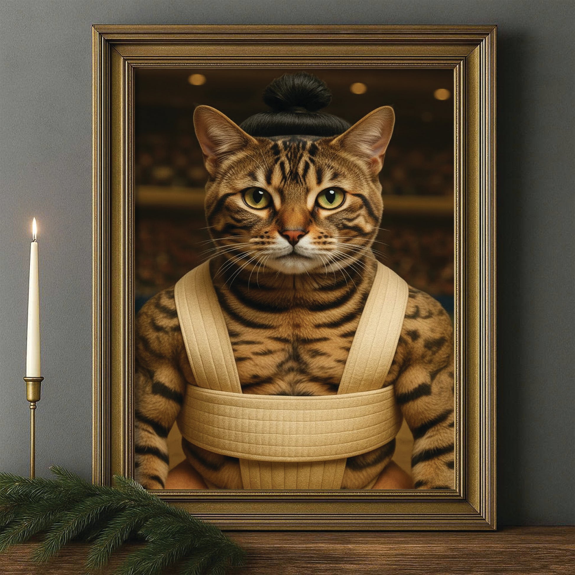 Custom Photo Sumo Cat Canvas Framed Wall Art Gift For Cat Lovers