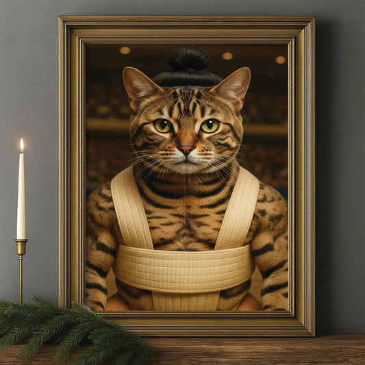 Custom Photo Sumo Cat Canvas Framed Wall Art Gift For Cat Lovers