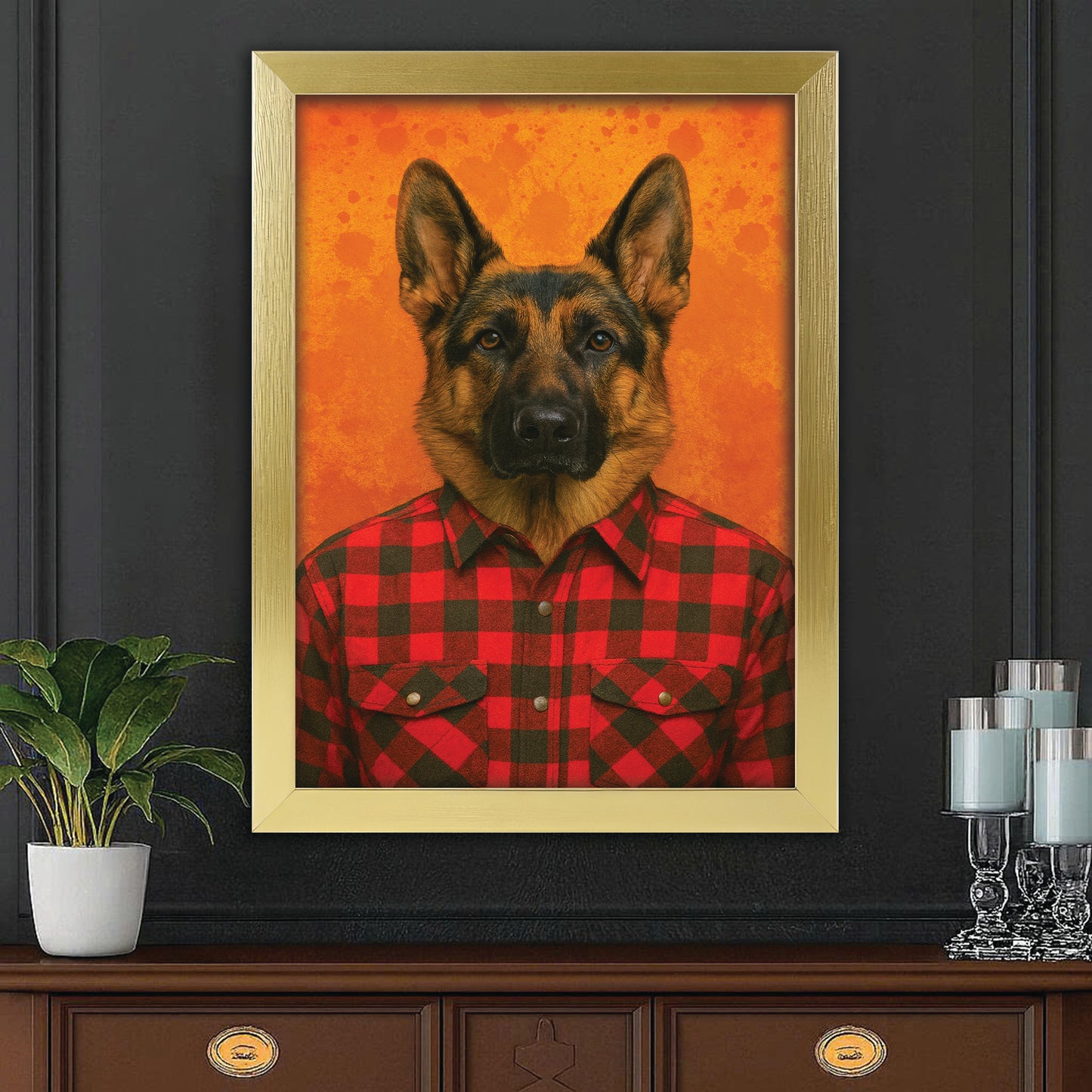 Custom Photo Dog In Red Shirt Canvas Framed Wall Art Gift For Dog Lovers