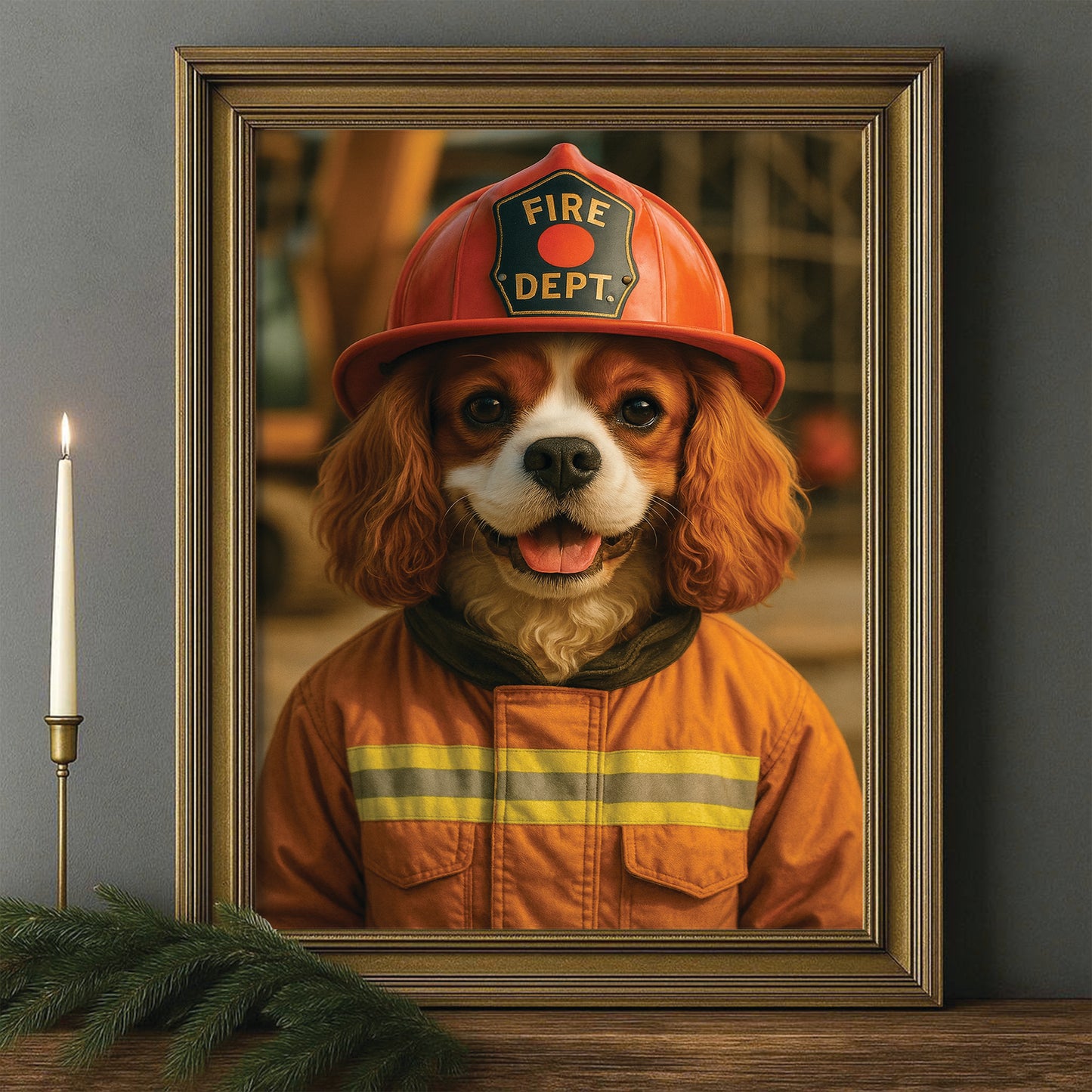 Custom Photo Construction Builder Canvas Framed Wall Art Gift For Dog Lovers