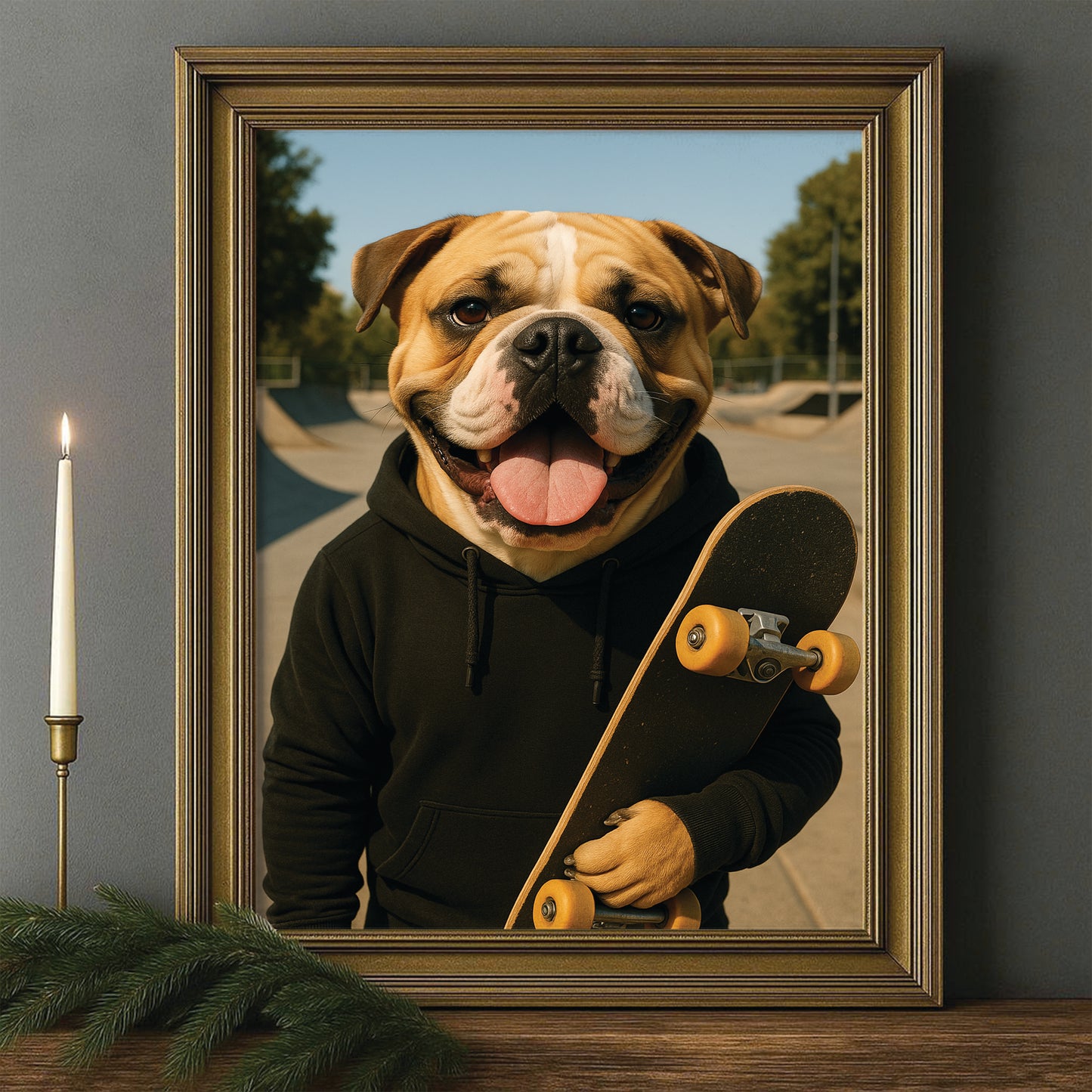 Custom Photo Skater Skateboard Canvas Framed Wall Art Gift For Dog Lovers
