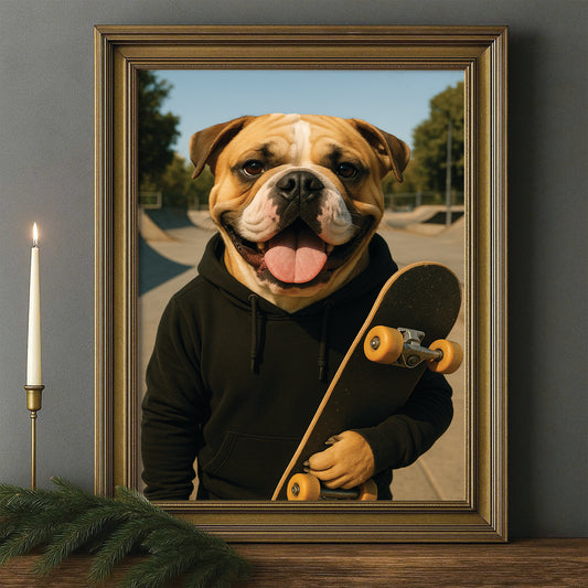 Custom Photo Skater Skateboard Canvas Framed Wall Art Gift For Dog Lovers