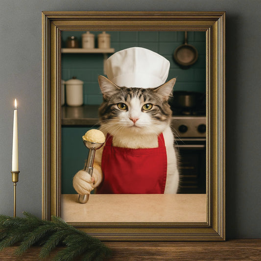 Custom Photo Cat Chef Canvas Framed Wall Art  Gift For Cat Lovers