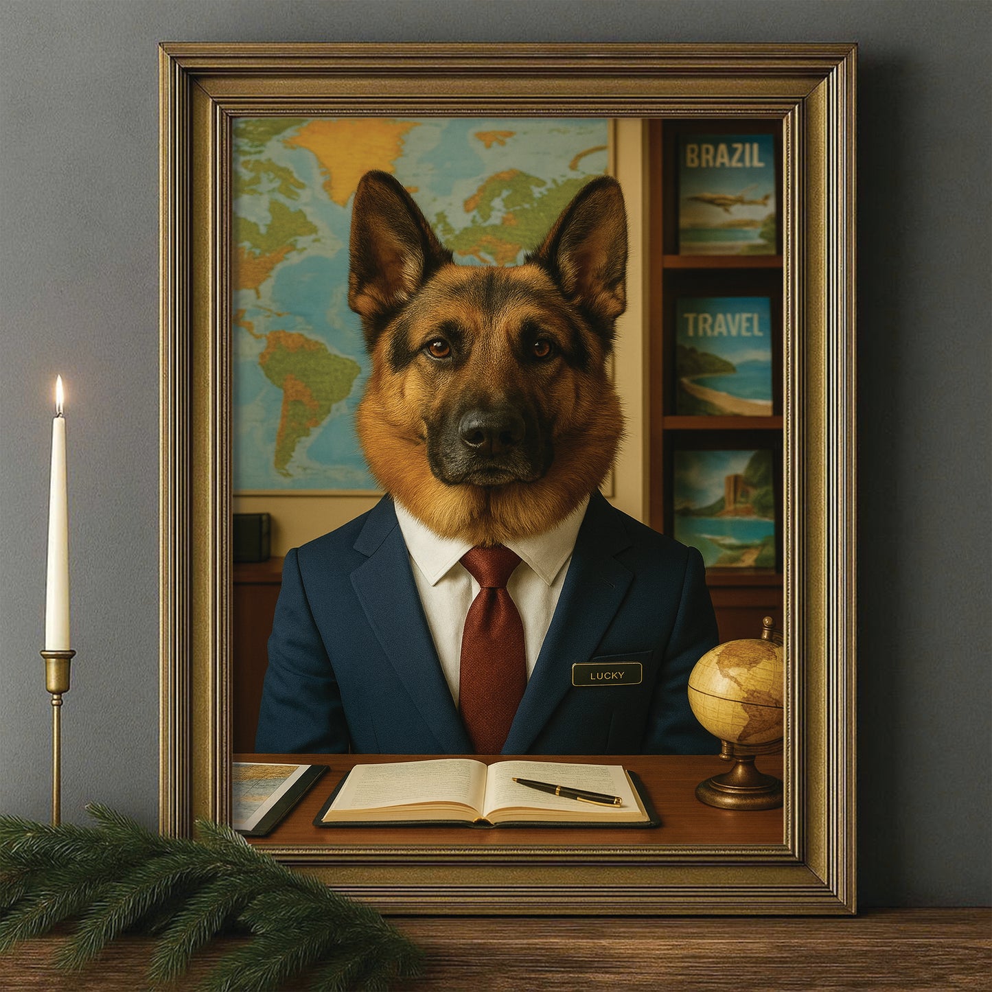 Custom Photo Travel Agent Dog Canvas Framed Wall Art Gift For Dog Lovers