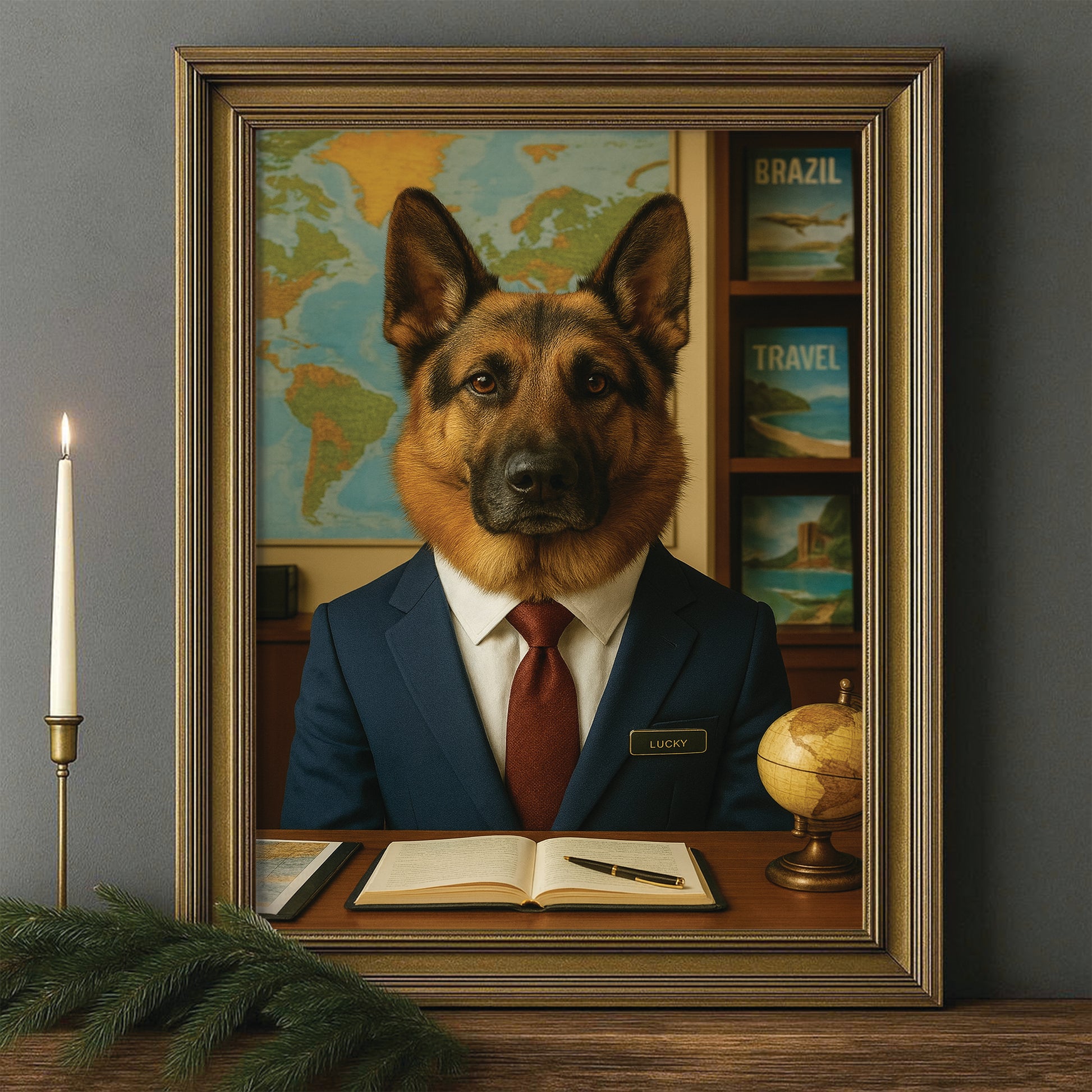 Custom Photo Travel Agent Dog Canvas Framed Wall Art Gift For Dog Lovers