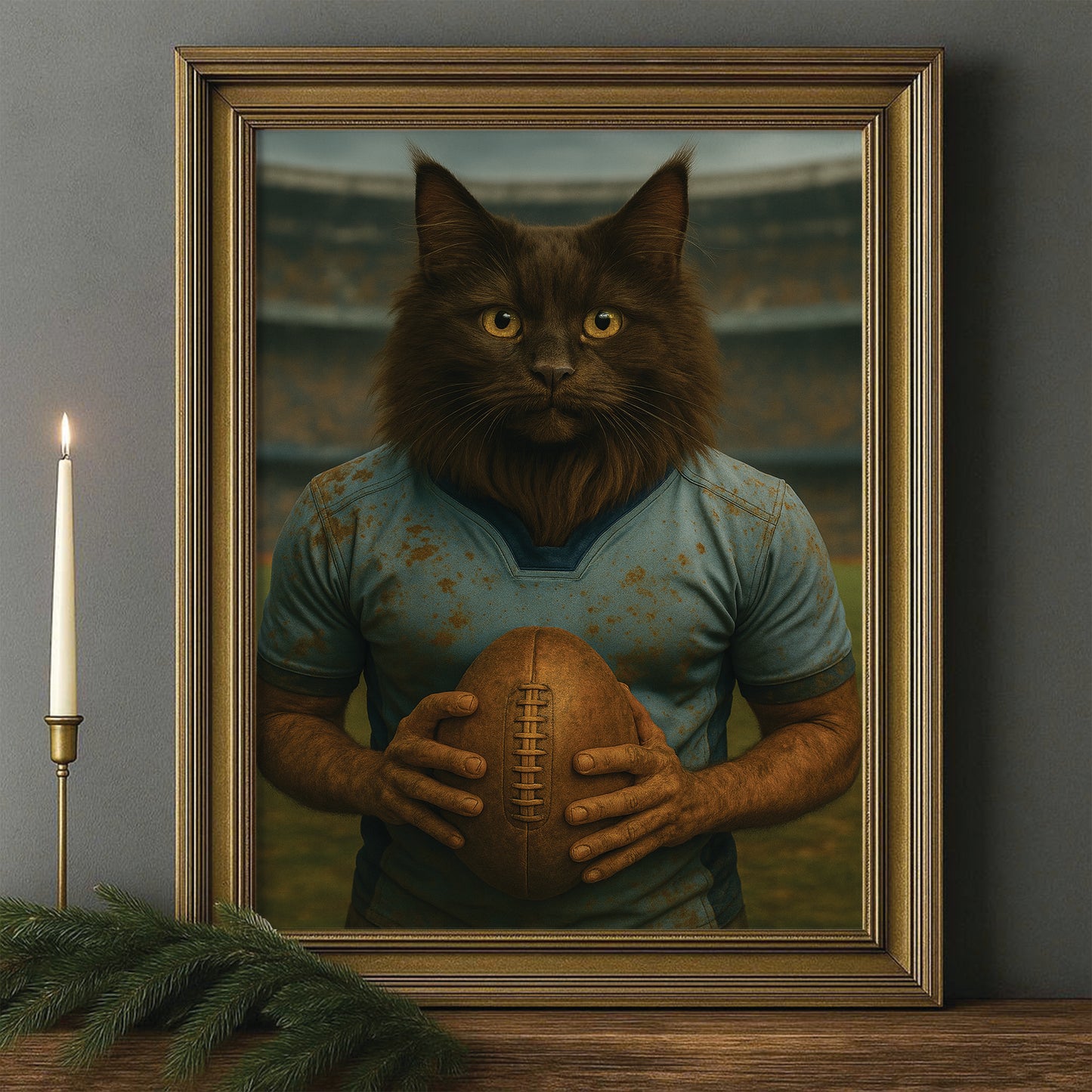 Custom Photo Rugby Cat Canvas Framed Wall Art Gift For Cat Lovers