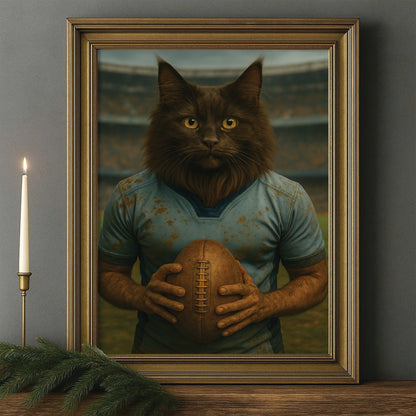Custom Photo Rugby Cat Canvas Framed Wall Art Gift For Cat Lovers