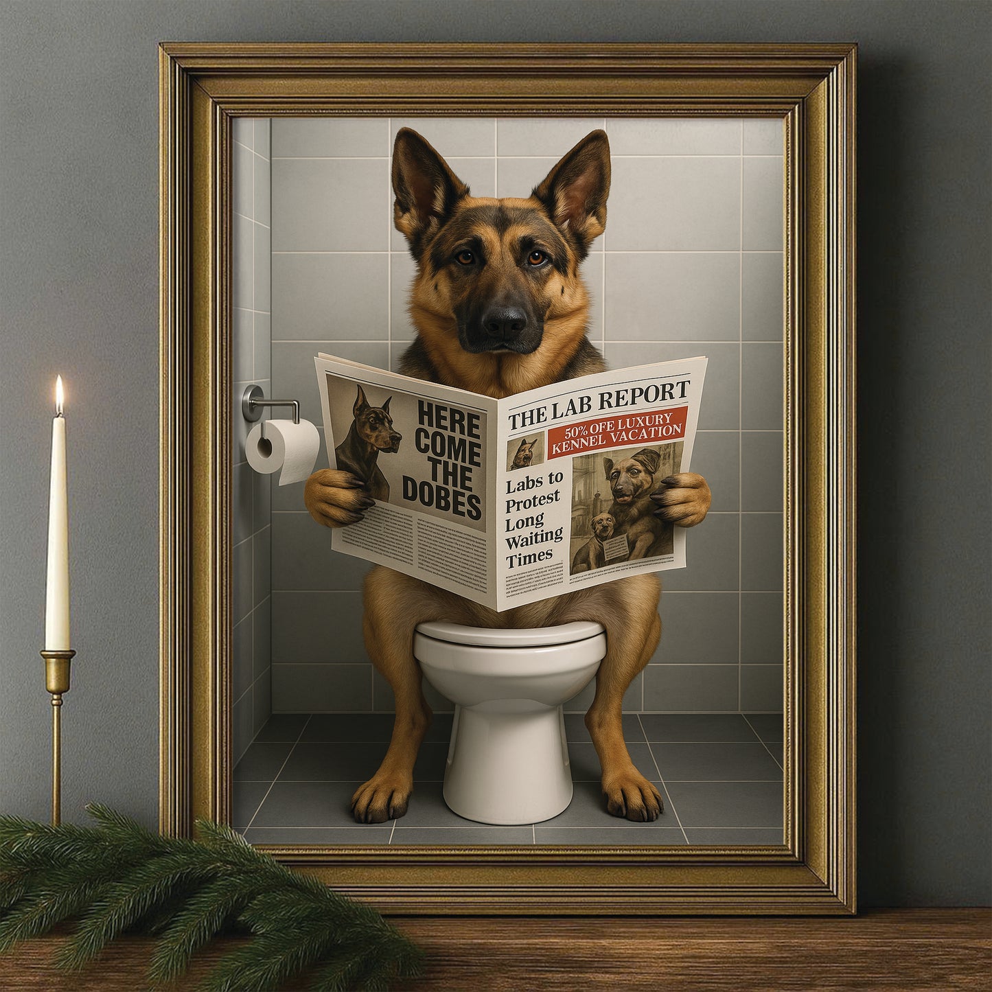 Custom Photo Dog Bathroom Canvas Framed Wall Art Style 03 Gift For Dog Lovers