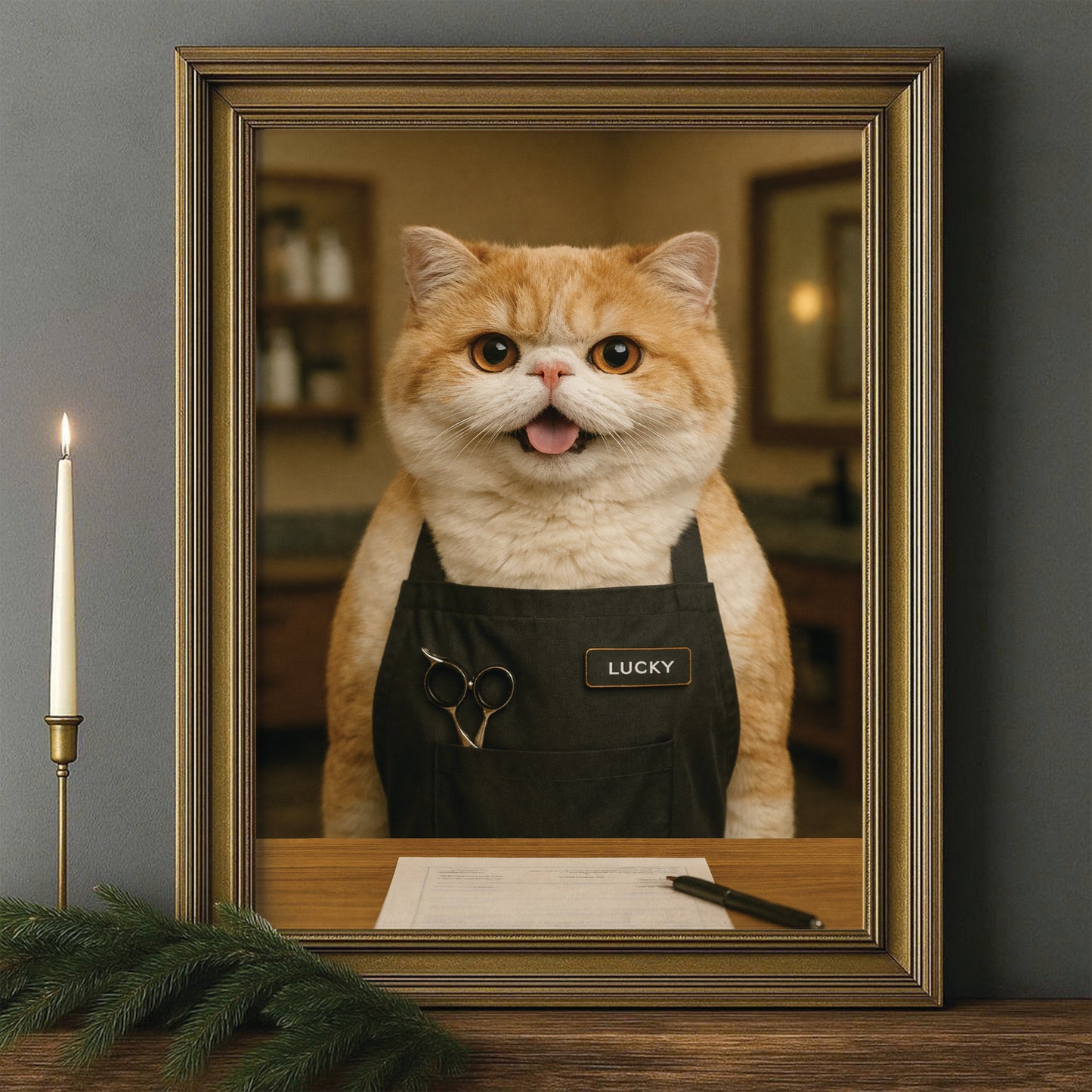 Custom Photo Groomer Cat Canvas Framed Wall Art  Gift For Cat Lovers